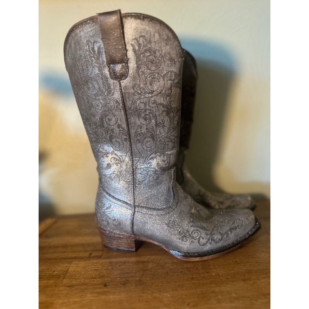 Roper cowboy boots, silver shimmer women size 6.5